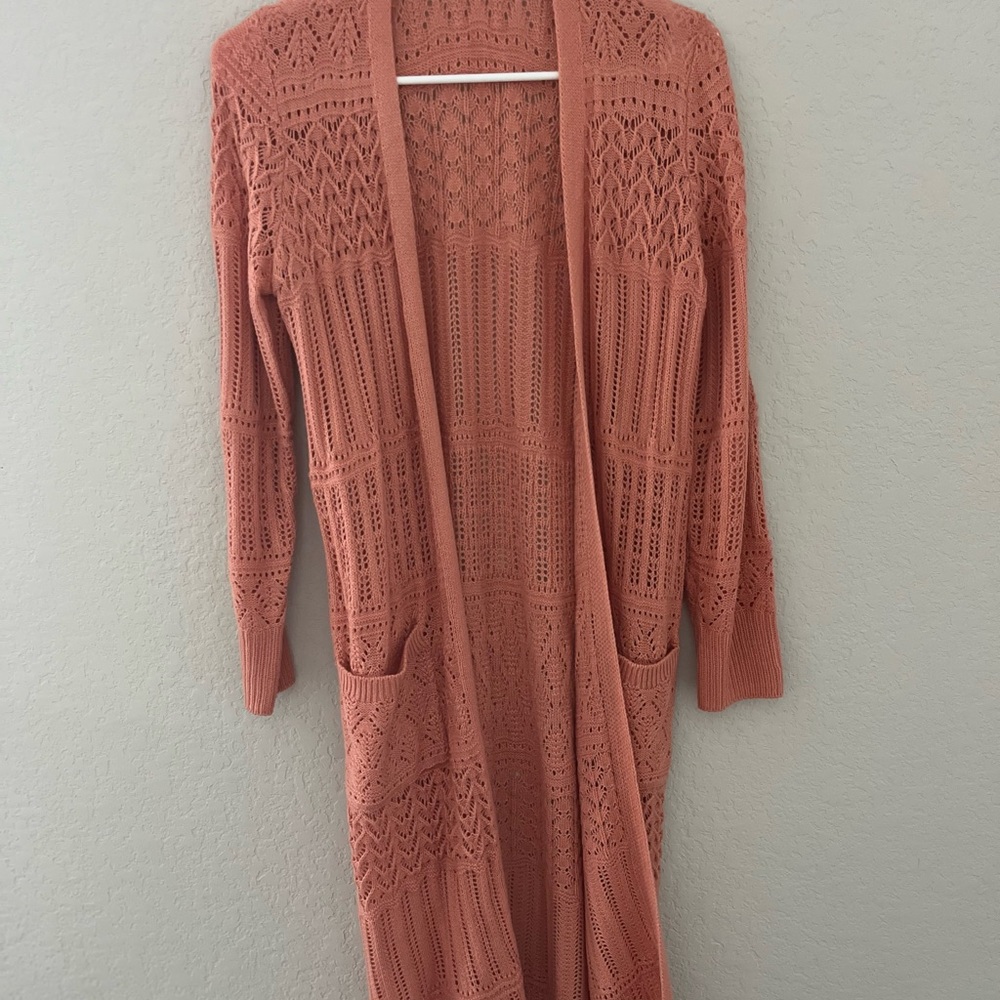 No Boundaries Women's Coral Open Knit Cardigan